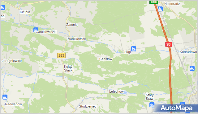 mapa Czasław gmina Otyń, Czasław gmina Otyń na mapie Targeo