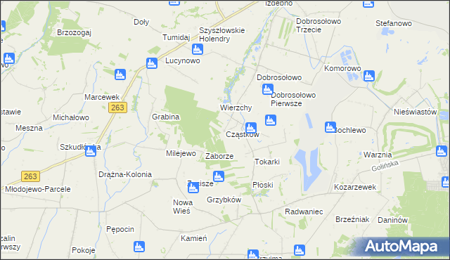 mapa Cząstków gmina Kazimierz Biskupi, Cząstków gmina Kazimierz Biskupi na mapie Targeo