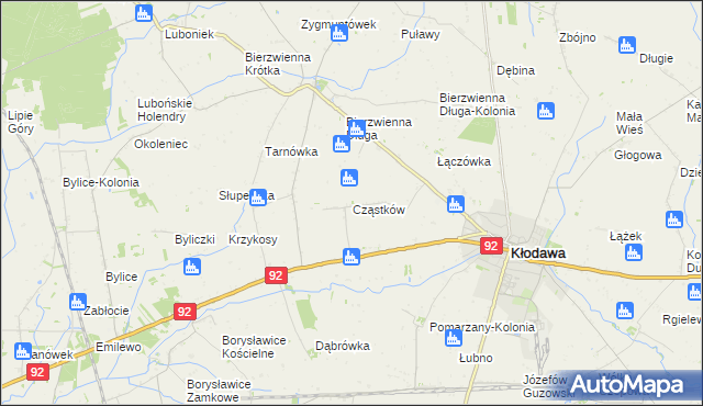 mapa Cząstków gmina Kłodawa, Cząstków gmina Kłodawa na mapie Targeo