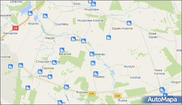 mapa Czeberaki gmina Stara Kornica, Czeberaki gmina Stara Kornica na mapie Targeo