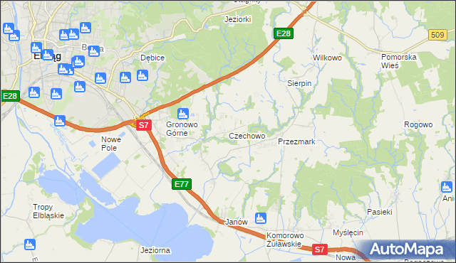 mapa Czechowo gmina Elbląg, Czechowo gmina Elbląg na mapie Targeo