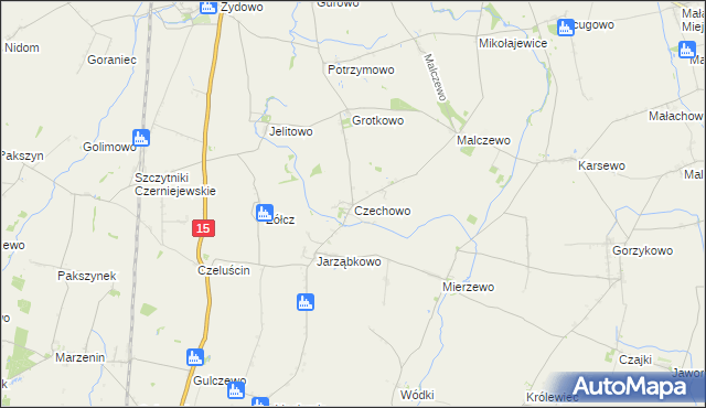 mapa Czechowo gmina Niechanowo, Czechowo gmina Niechanowo na mapie Targeo