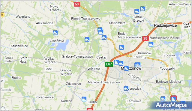 mapa Czekaj gmina Mszczonów, Czekaj gmina Mszczonów na mapie Targeo