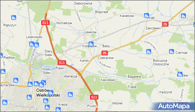 mapa Czekanów gmina Ostrów Wielkopolski, Czekanów gmina Ostrów Wielkopolski na mapie Targeo