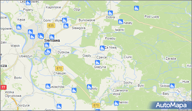 mapa Czerce, Czerce na mapie Targeo