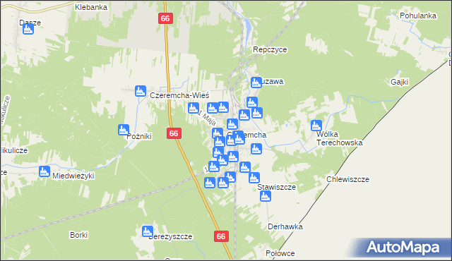 mapa Czeremcha powiat hajnowski, Czeremcha powiat hajnowski na mapie Targeo