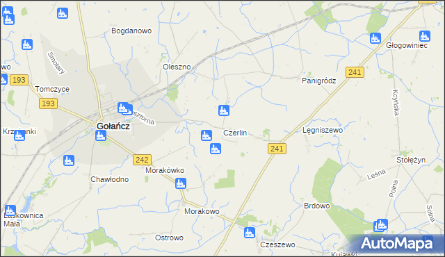 mapa Czerlin gmina Gołańcz, Czerlin gmina Gołańcz na mapie Targeo
