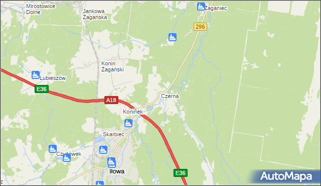 mapa Czerna gmina Iłowa, Czerna gmina Iłowa na mapie Targeo