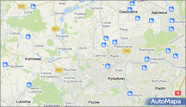 mapa Czernica gmina Gaszowice, Czernica gmina Gaszowice na mapie Targeo