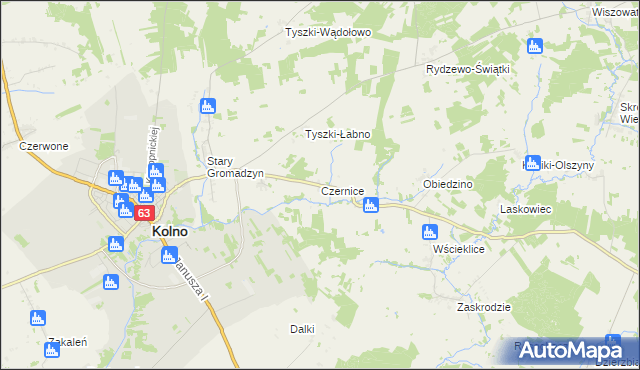 mapa Czernice gmina Kolno, Czernice gmina Kolno na mapie Targeo
