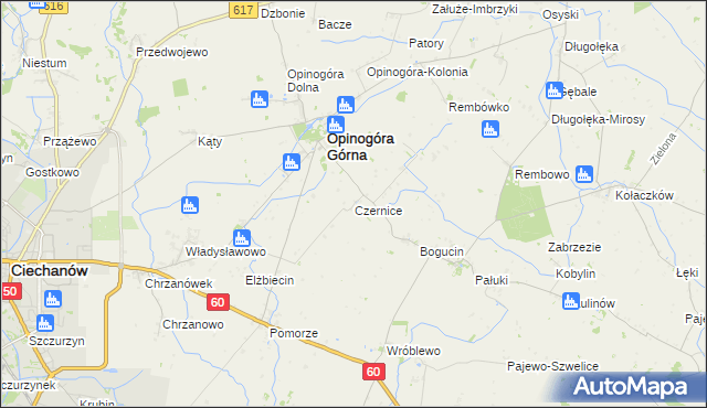 mapa Czernice gmina Opinogóra Górna, Czernice gmina Opinogóra Górna na mapie Targeo