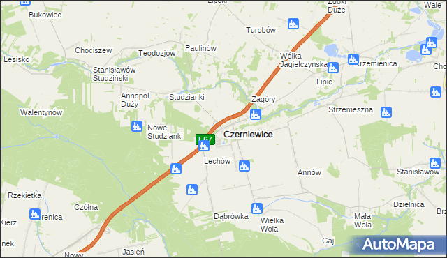 mapa Czerniewice powiat tomaszowski, Czerniewice powiat tomaszowski na mapie Targeo