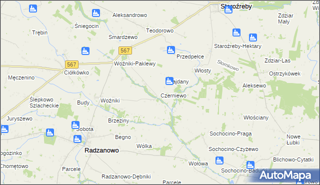mapa Czerniewo gmina Radzanowo, Czerniewo gmina Radzanowo na mapie Targeo