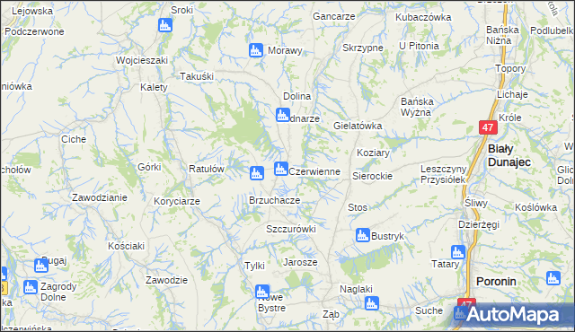 mapa Czerwienne, Czerwienne na mapie Targeo
