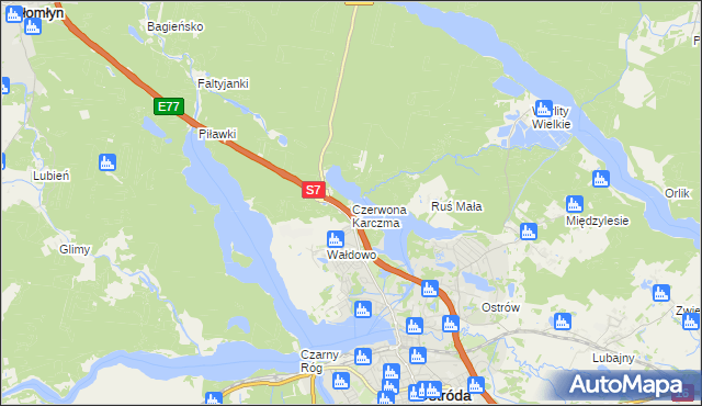 mapa Czerwona Karczma gmina Ostróda, Czerwona Karczma gmina Ostróda na mapie Targeo