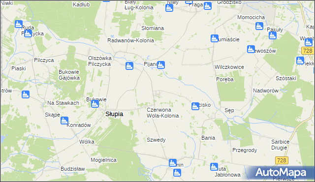 mapa Czerwona Wola gmina Słupia Konecka, Czerwona Wola gmina Słupia Konecka na mapie Targeo