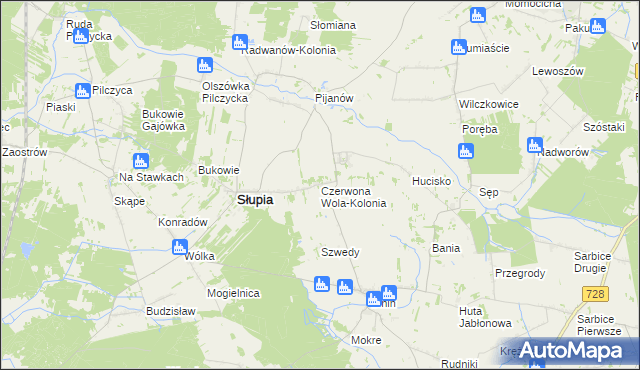 mapa Czerwona Wola-Kolonia, Czerwona Wola-Kolonia na mapie Targeo