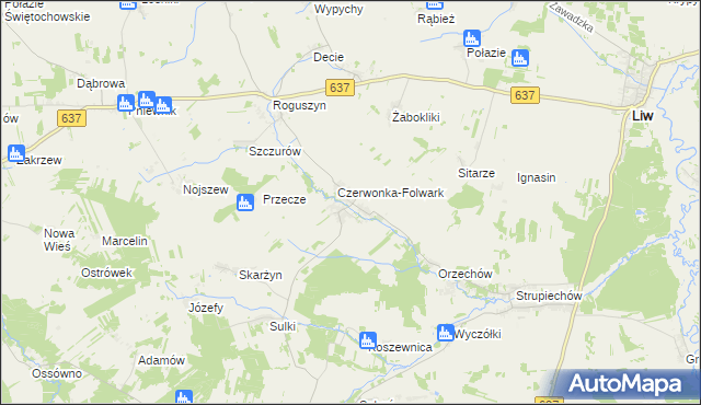 mapa Czerwonka gmina Wierzbno, Czerwonka gmina Wierzbno na mapie Targeo