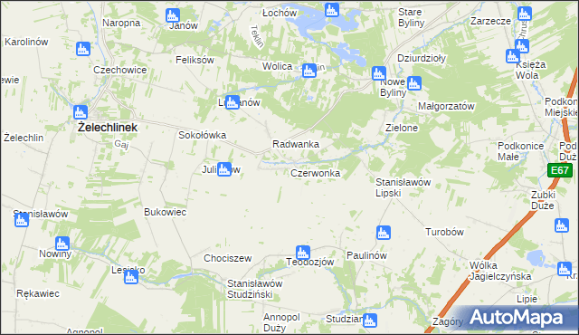 mapa Czerwonka gmina Żelechlinek, Czerwonka gmina Żelechlinek na mapie Targeo