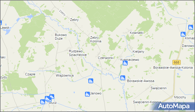 mapa Czerwonki gmina Radziłów, Czerwonki gmina Radziłów na mapie Targeo