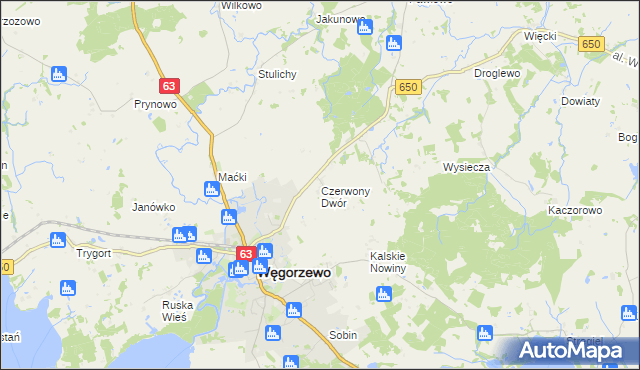 mapa Czerwony Dwór gmina Węgorzewo, Czerwony Dwór gmina Węgorzewo na mapie Targeo