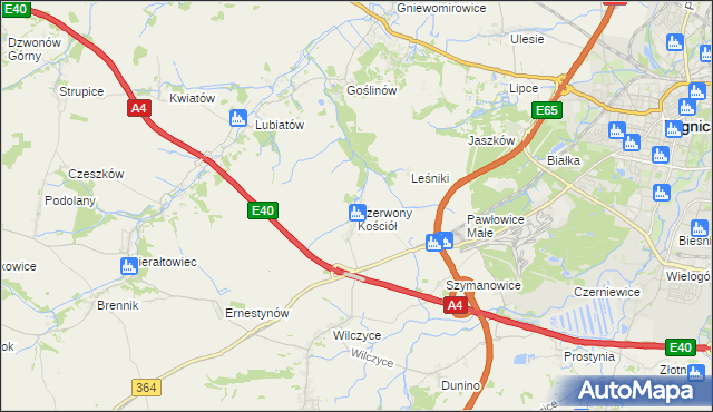 mapa Czerwony Kościół, Czerwony Kościół na mapie Targeo