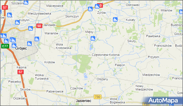 mapa Częstoniew-Kolonia, Częstoniew-Kolonia na mapie Targeo