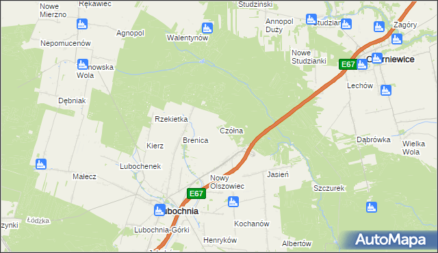 mapa Czółna gmina Lubochnia, Czółna gmina Lubochnia na mapie Targeo