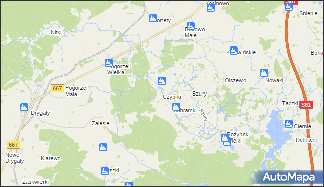 mapa Czyprki gmina Prostki, Czyprki gmina Prostki na mapie Targeo