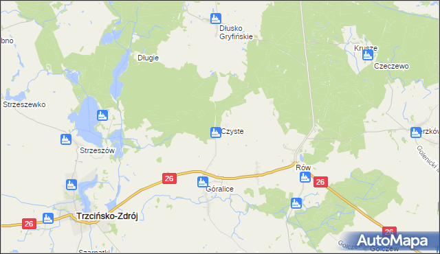 mapa Czyste gmina Trzcińsko-Zdrój, Czyste gmina Trzcińsko-Zdrój na mapie Targeo