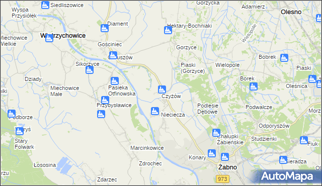 mapa Czyżów gmina Żabno, Czyżów gmina Żabno na mapie Targeo