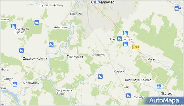 mapa Dąbczyn, Dąbczyn na mapie Targeo