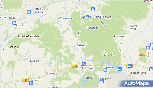 mapa Dąbek gmina Dąbrowa Zielona, Dąbek gmina Dąbrowa Zielona na mapie Targeo