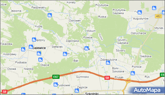 mapa Dąbie gmina Galewice, Dąbie gmina Galewice na mapie Targeo