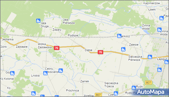 mapa Dąbie gmina Łuków, Dąbie gmina Łuków na mapie Targeo