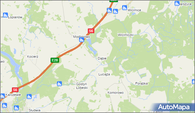 mapa Dąbie gmina Płoty, Dąbie gmina Płoty na mapie Targeo