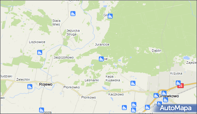 mapa Dąbie gmina Rojewo, Dąbie gmina Rojewo na mapie Targeo