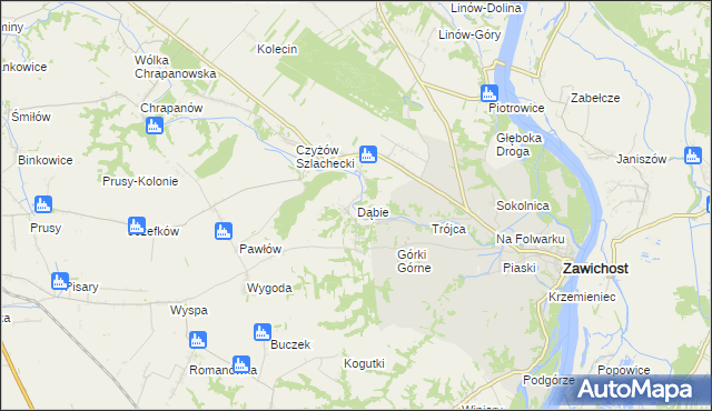 mapa Dąbie gmina Zawichost, Dąbie gmina Zawichost na mapie Targeo