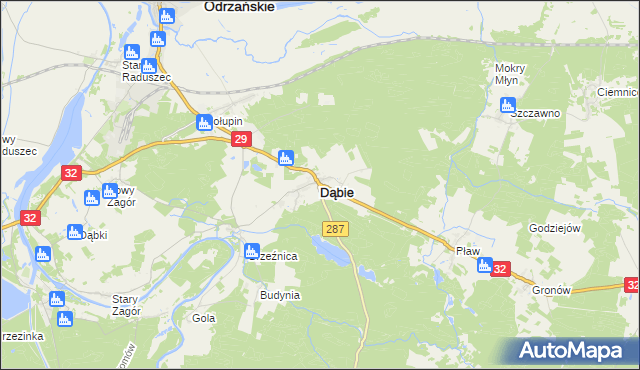 mapa Dąbie powiat krośnieński, Dąbie powiat krośnieński na mapie Targeo