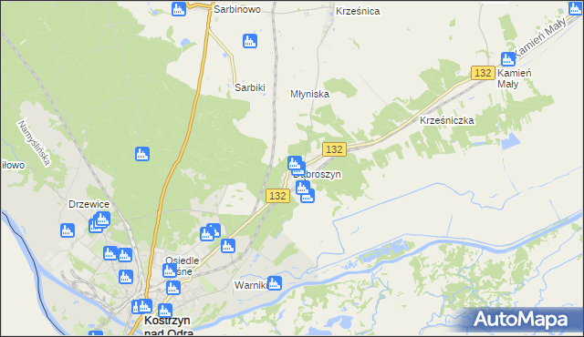 mapa Dąbroszyn gmina Witnica, Dąbroszyn gmina Witnica na mapie Targeo