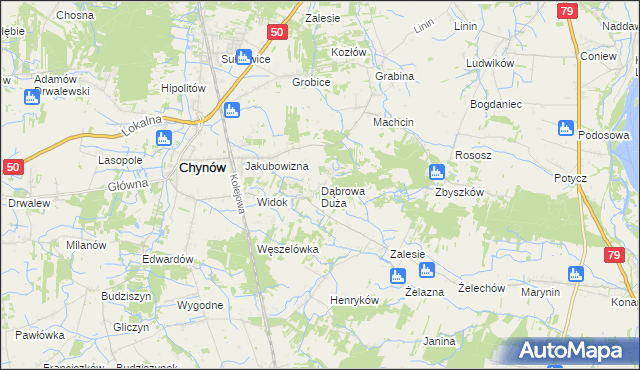 mapa Dąbrowa Duża gmina Chynów, Dąbrowa Duża gmina Chynów na mapie Targeo