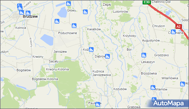 mapa Dąbrowa gmina Brudzew, Dąbrowa gmina Brudzew na mapie Targeo