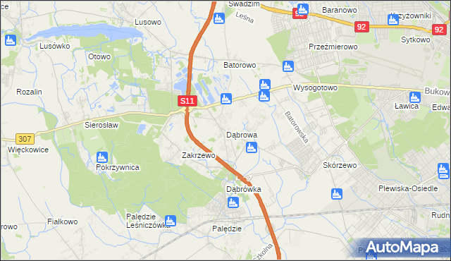 mapa Dąbrowa gmina Dopiewo, Dąbrowa gmina Dopiewo na mapie Targeo