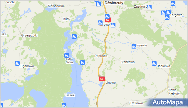 mapa Dąbrowa gmina Dźwierzuty, Dąbrowa gmina Dźwierzuty na mapie Targeo