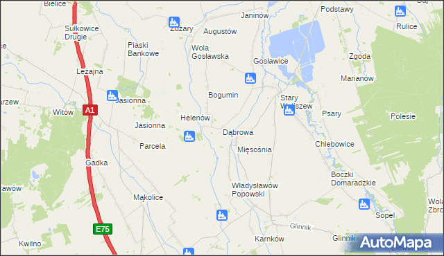 mapa Dąbrowa gmina Głowno, Dąbrowa gmina Głowno na mapie Targeo