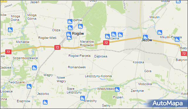 mapa Dąbrowa gmina Jeżów, Dąbrowa gmina Jeżów na mapie Targeo