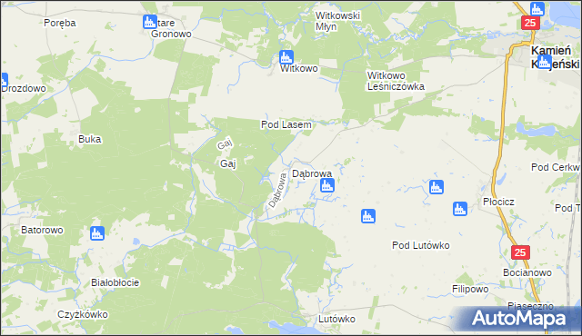 mapa Dąbrowa gmina Kamień Krajeński, Dąbrowa gmina Kamień Krajeński na mapie Targeo