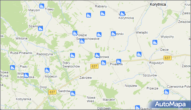 mapa Dąbrowa gmina Korytnica, Dąbrowa gmina Korytnica na mapie Targeo