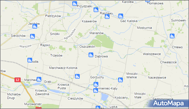 mapa Dąbrowa gmina Koźminek, Dąbrowa gmina Koźminek na mapie Targeo
