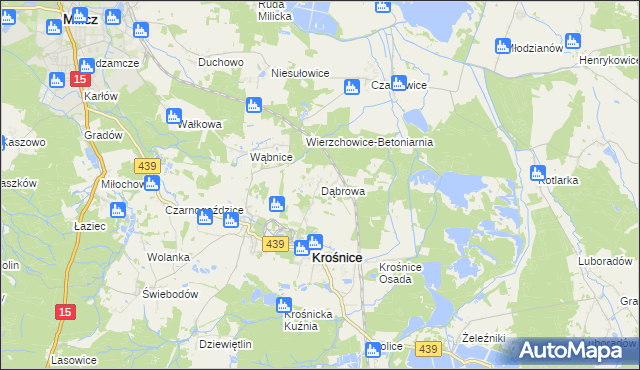 mapa Dąbrowa gmina Krośnice, Dąbrowa gmina Krośnice na mapie Targeo